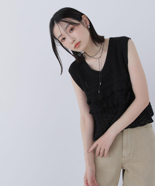 「NATURAL BEAUTY BASIC」 ノースリーブニット FREE ブラック レディース_画像4