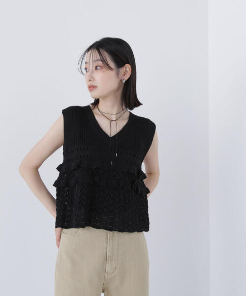 「NATURAL BEAUTY BASIC」 ノースリーブニット FREE ブラック レディース_画像6