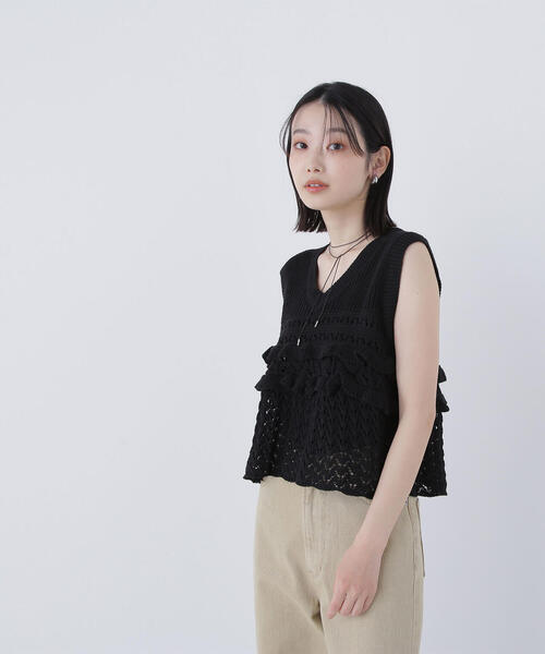 「NATURAL BEAUTY BASIC」 ノースリーブニット FREE ブラック レディース_画像8