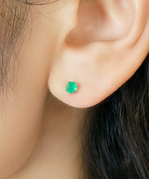 ピアス 「 セカンドピアス」Pt グリーンメノウピアス(4mm) レディースの画像