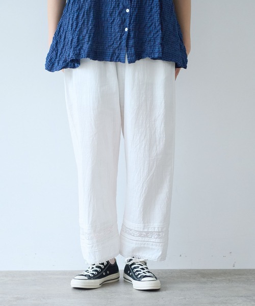 bulle de savon（ビュルデサボン） パンツ コットン/リネン lace×pin