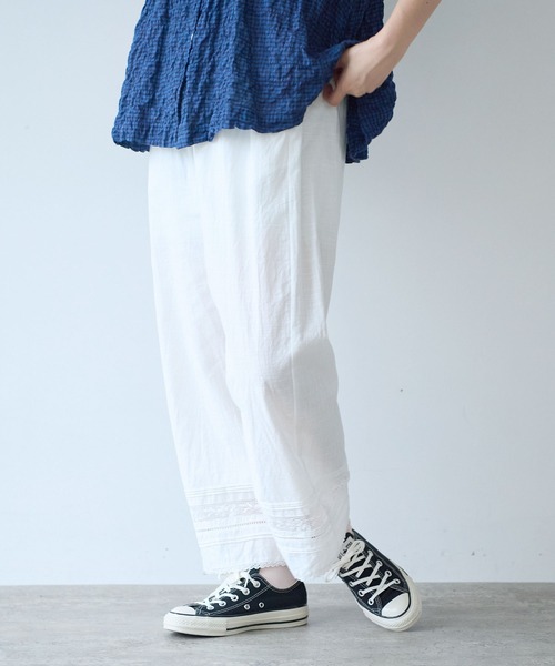bulle de savon（ビュルデサボン） パンツ コットン/リネン lace×pin
