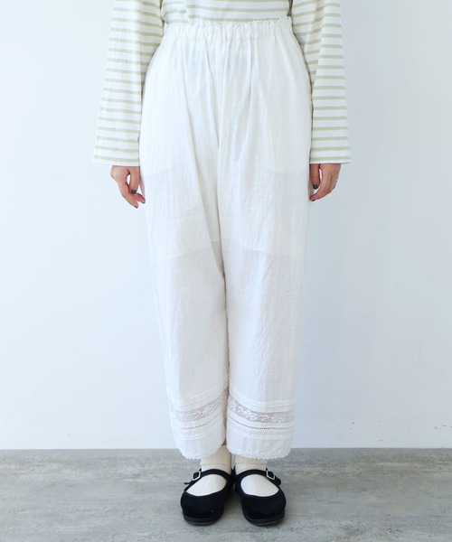 bulle de savon（ビュルデサボン） パンツ コットン/リネン lace×pin