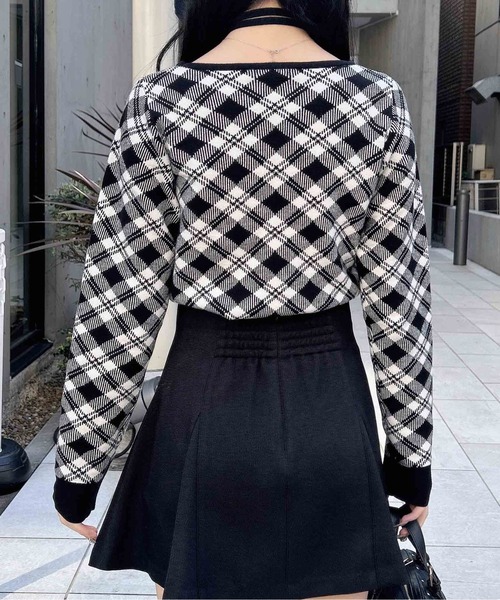 INGNI（イング） ニット セーター クロスチョーカーチェック柄長袖