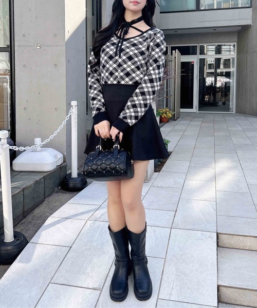 INGNI（イング） ニット セーター クロスチョーカーチェック柄長袖