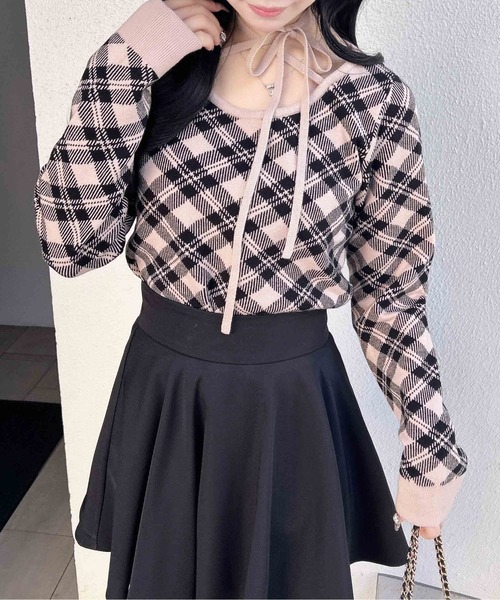 INGNI（イング） ニット セーター クロスチョーカーチェック柄長袖