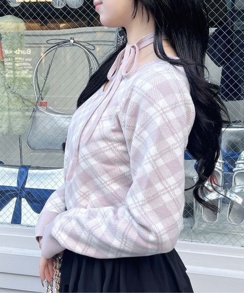 INGNI（イング） ニット セーター クロスチョーカーチェック柄長袖