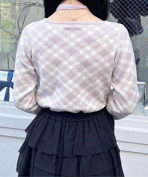 INGNI（イング） ニット セーター クロスチョーカーチェック柄長袖