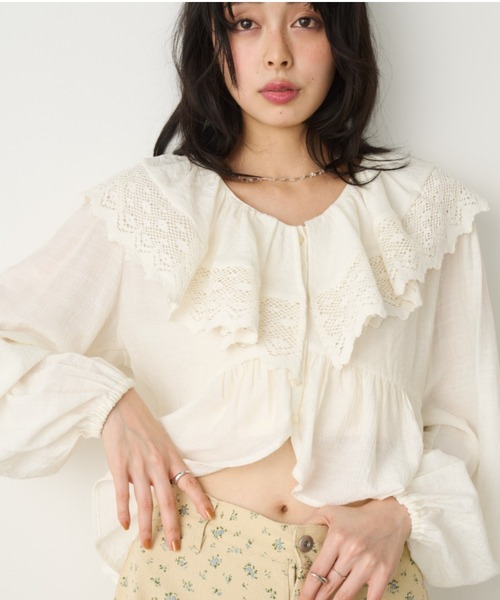vintage 古着 お花 グラデーションカラー 総レース ブラウス シャツ 2色展開】「Backers」花柄 長袖シャツ グリーン - 古着屋