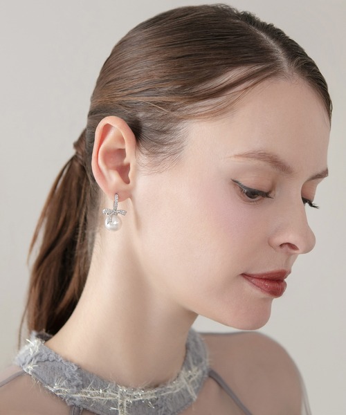 Leja（レジャ） ピアス 「LEJA」ビジューリボンパールピアス結婚式 