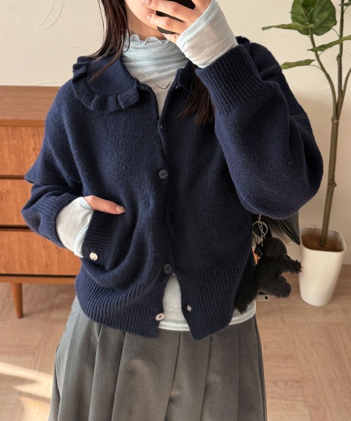 EATME ウェーブカーデ MUHET（ミュエータ） カーディガン wave button frill knit cardigan