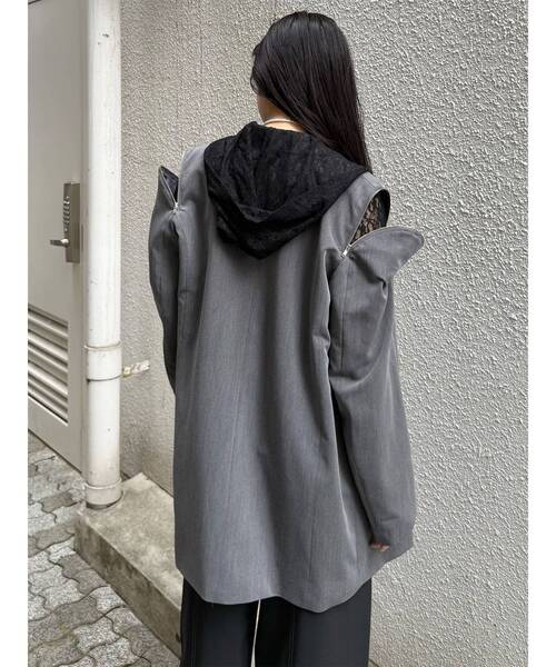 ルセラフィム MURUA ルーズ フーディー パーカー スウェット MURUA（ムルーア） パーカー スウィッチングスリーブレースフーディ