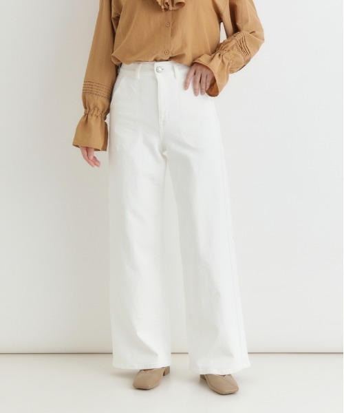 【完売品】【新品未使用】5 1/2 ホワイトデニム ワイドパンツ　28サイズ SOMETHING（サムシング） ワイドパンツ ジーンズ デニム デニムパンツ