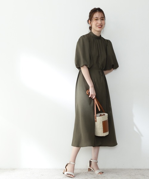 「N.(N. Natural Beauty Basic)」 半袖ワンピース MEDIUM カーキ レディース_画像8