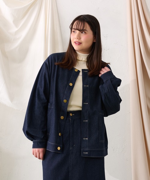 「Louiosy」 デニムジャケット 4L インディゴブルー レディース_画像2