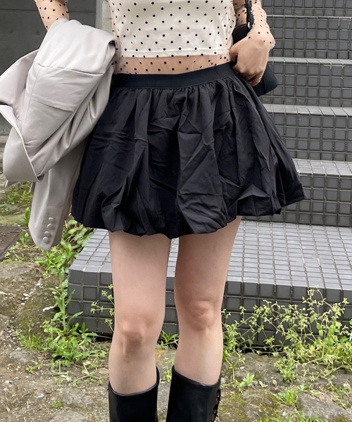 新品未使用】Bibiy. ストライプ柄バルーンミニスカート ブラウン