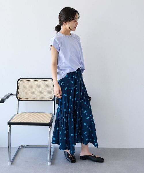 未使用☆プリスティン 笹の葉プリントスカート ペチコート付き　藍染め CRAFT STANDARD BOUTIQUE（クラフトスタンダードブティック） スカート