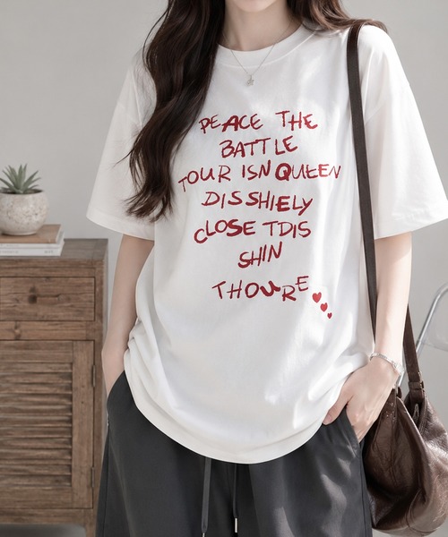 Megil tシャツ 半袖 メッセージロゴプリントTシャツ レディース