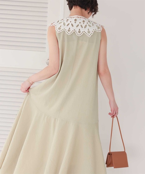 FOXEY ベージュ ノースリーブワンピース レース襟付き titivate（ティティベイト） ワンピース レースつけ襟付ノースリーブ