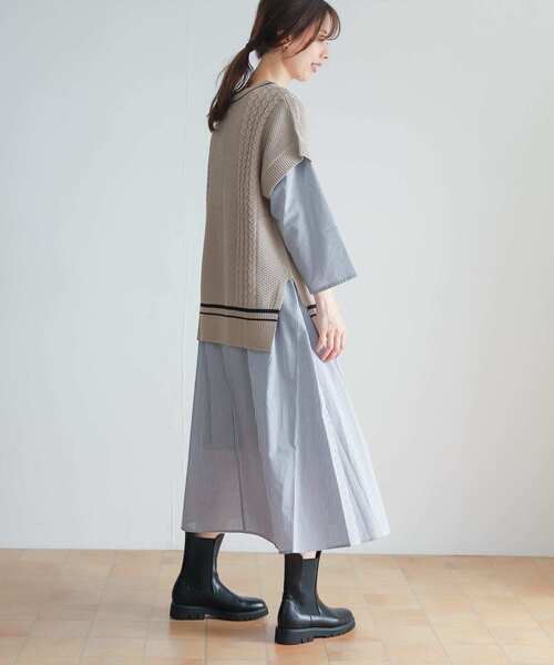 URBAN RESEARCH DOORS ワンピース Vネックストライプフレアワンピース 