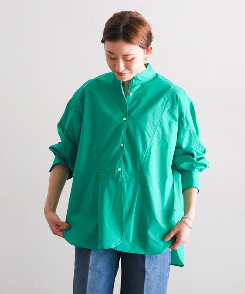 ブラウス シャツ 60タイプライター　スタンドロングシャツ レディース