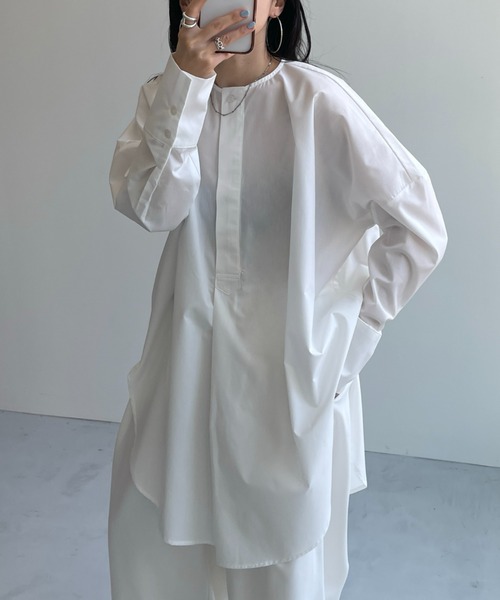 wee9s（ウィークス） ブラウス シャツ over size no collar mannish