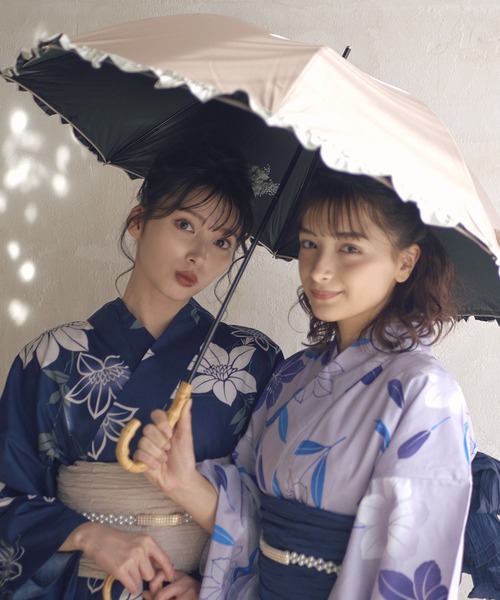 日傘 傘 「晴雨兼用」バンブー持ち手バイカラーフリル 長傘 レディース