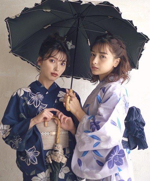 日傘 傘 「晴雨兼用」バンブー持ち手バイカラーフリル 長傘 レディース
