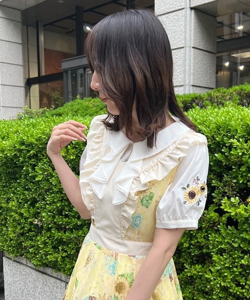 axes femme POETIQUE シャツ ブラウス ヒマワリ刺繍フリルブラウス