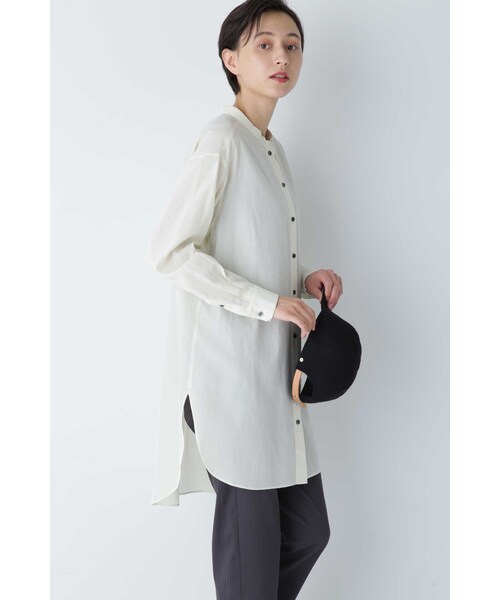 「human woman」 長袖シャツ MEDIUM ホワイト レディース human woman ブラウス シャツ ロングシャツ レディース