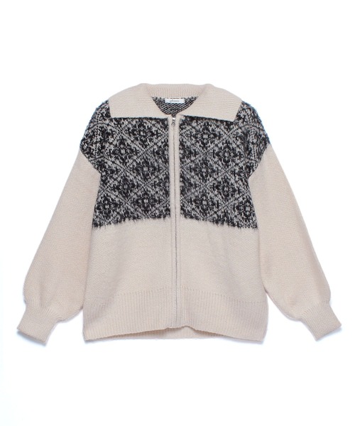 ブルゾン アウター 柄ジャガードフルZIP衿ニットブルゾン 165079