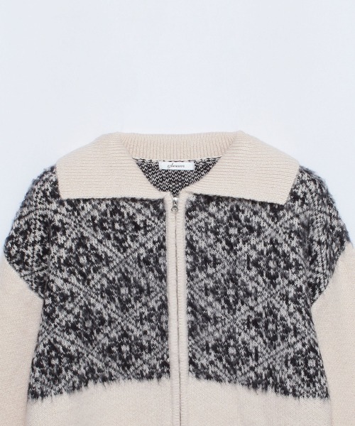 ブルゾン アウター 柄ジャガードフルZIP衿ニットブルゾン 165079