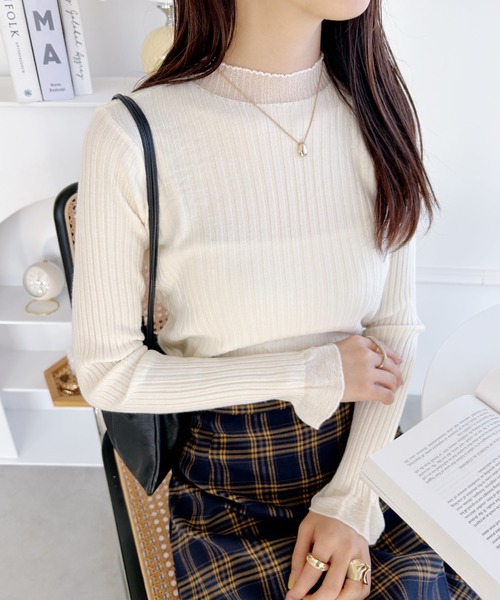 ニット セーター シアー切替リブニット レディース NATURAL BEAUTY BASIC ニット セーター シアー切替リブニット