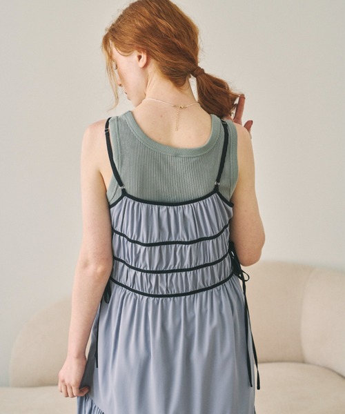 ワンピース piping ribbon onepiece/パイピングリボンキャミワンピ 