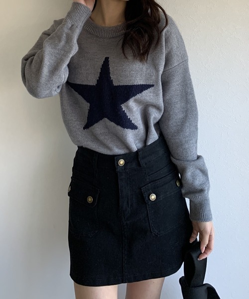 ニット セーター 「春コーデに使いやすい♪」ジャガードスターニット レディース メンズ