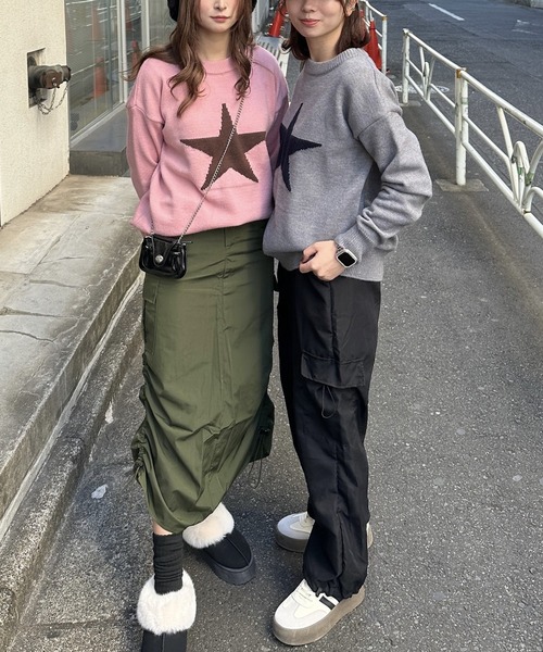 ニット セーター 「春コーデに使いやすい♪」ジャガードスターニット レディース メンズ ニット セーター 「春コーデに使いやすい♪」ジャガードスター