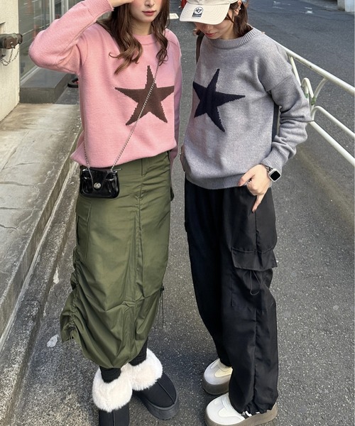ニット セーター 「春コーデに使いやすい♪」ジャガードスターニット レディース メンズ ニット セーター 「春コーデに使いやすい♪」ジャガードスター