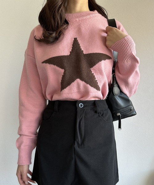 ニット セーター 「春コーデに使いやすい♪」ジャガードスターニット レディース メンズ ニット セーター 「春コーデに使いやすい♪」ジャガードスター