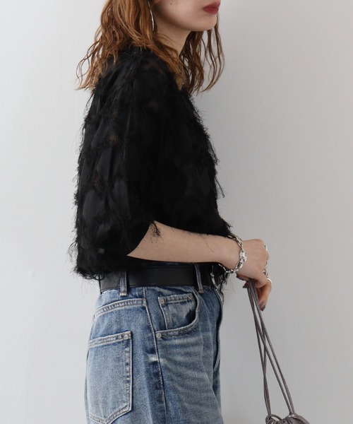 ブラウス シャツ Anna Nicola ニットリブフリンジJQT゛BL レディース Anna Nicola ブラウス シャツ ニットリブフリンジJQT゛BL