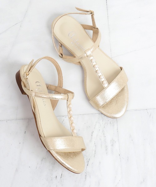 【すぐ発送】ダイアナパールモチーフ　ストラップフラットサンダル artemis by DIANA｜パールモチーフ ストラップフラットサンダル