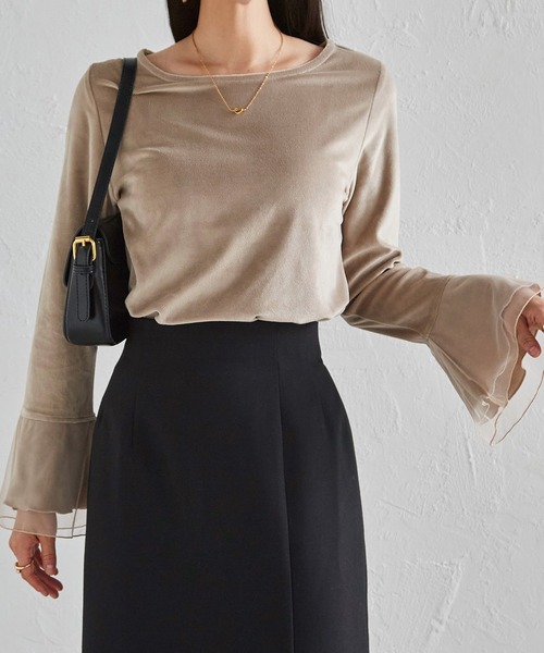 RANAN（ラナン） tシャツ フレア袖チュールベロアプルオーバー