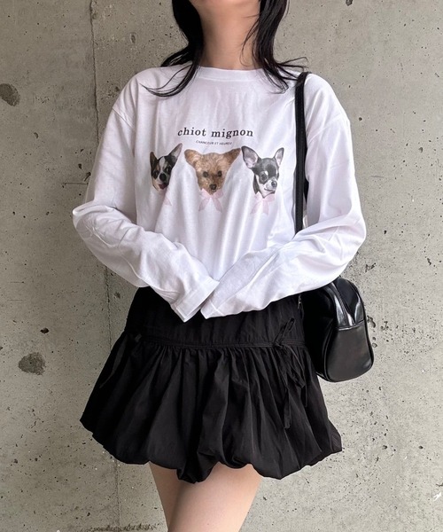 訳あり tシャツ DOGリボンプリントロングTシャツ レディース : ZOZOTOWN トップス