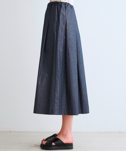three dots（スリー ドッツ） スカート グロッシー ツイルスカート