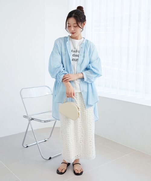 le.coeur blanc ブラウス シャツ シアーガーゼバックギャザー