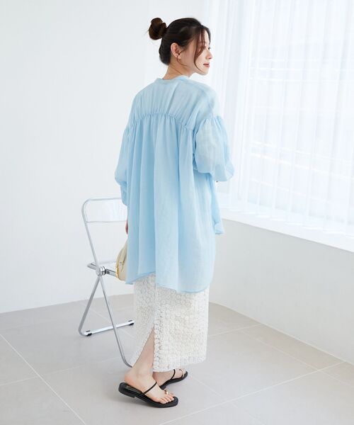ブラウス シャツ バックギャザーシアーシャツ レディース le.coeur blanc ブラウス シャツ シアーガーゼバックギャザー
