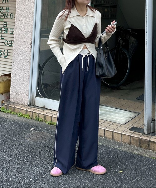 PILIT ワイドパンツ パンツ ウエストレイヤード ラインイージーパンツ 