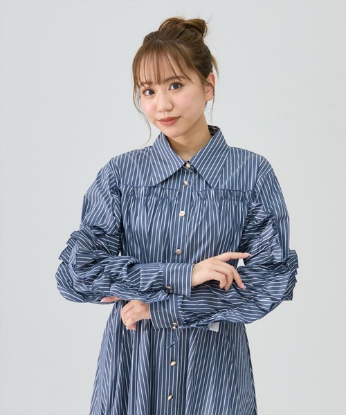 新品未使用 GUPTIHA リネン混 フリルシャツワンピース シェル釦 バッグ付 REDYAZEL（レディアゼル） ワンピース フリルシャツワンピース