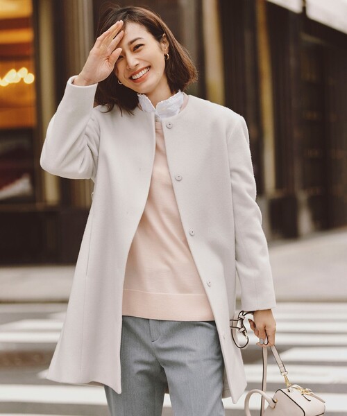 「組曲」 ノーカラーコート 7 ベージュ レディース_画像3