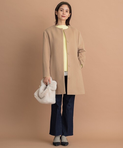 「組曲」 ノーカラーコート 7 ベージュ レディース_画像9