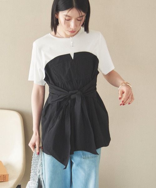 tシャツ カットドッキングペプラムトップス レディース